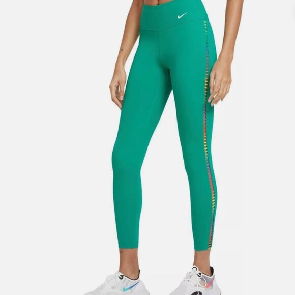Nike Women's One Rainbow Ladder 7/8 Leggings Mid Rise Small Green Running EUC - Picture 1 of 12